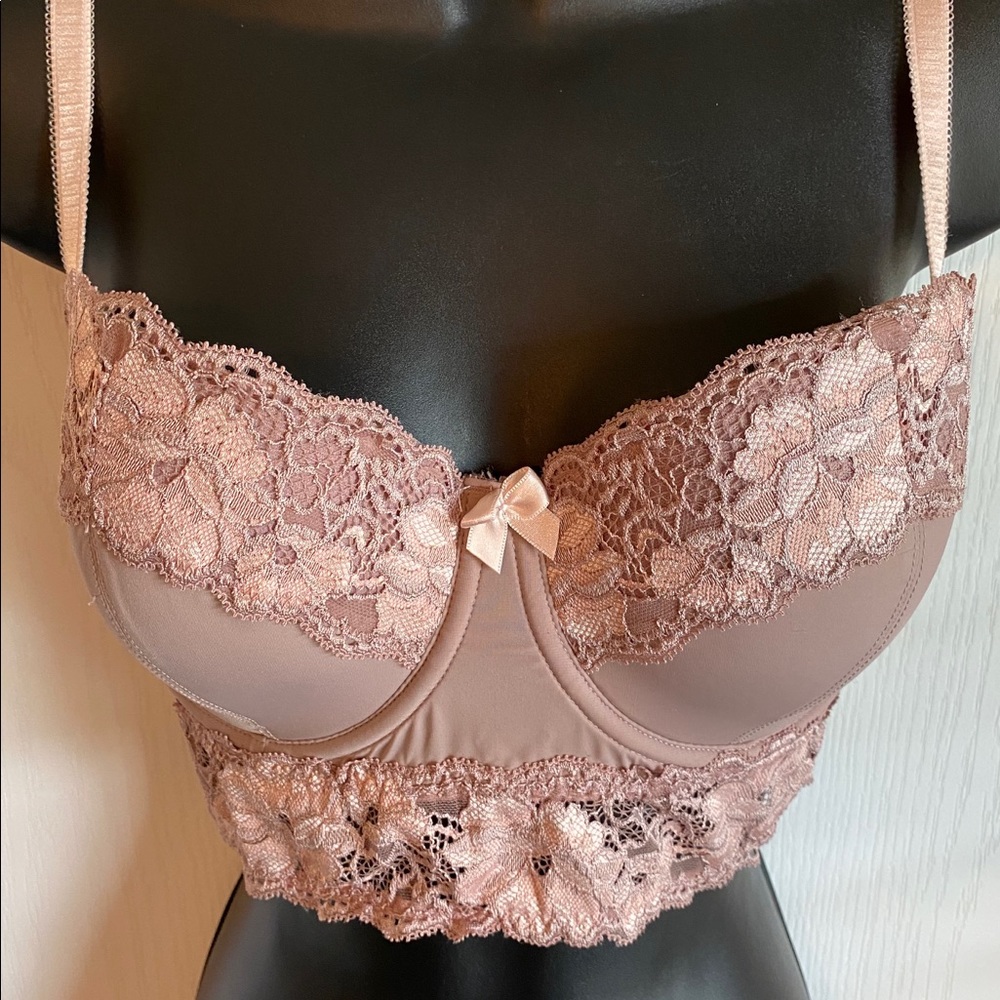 Pretty pink lace floral underwire bra